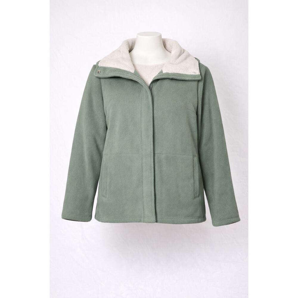 Denim & Co. Petite Fleece Bonded Sherpa Jacket Green MP - Picture 1 of 4